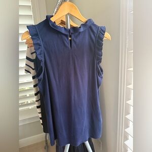 Crown & Ivy Navy Ruffled Sleeveless Blouse